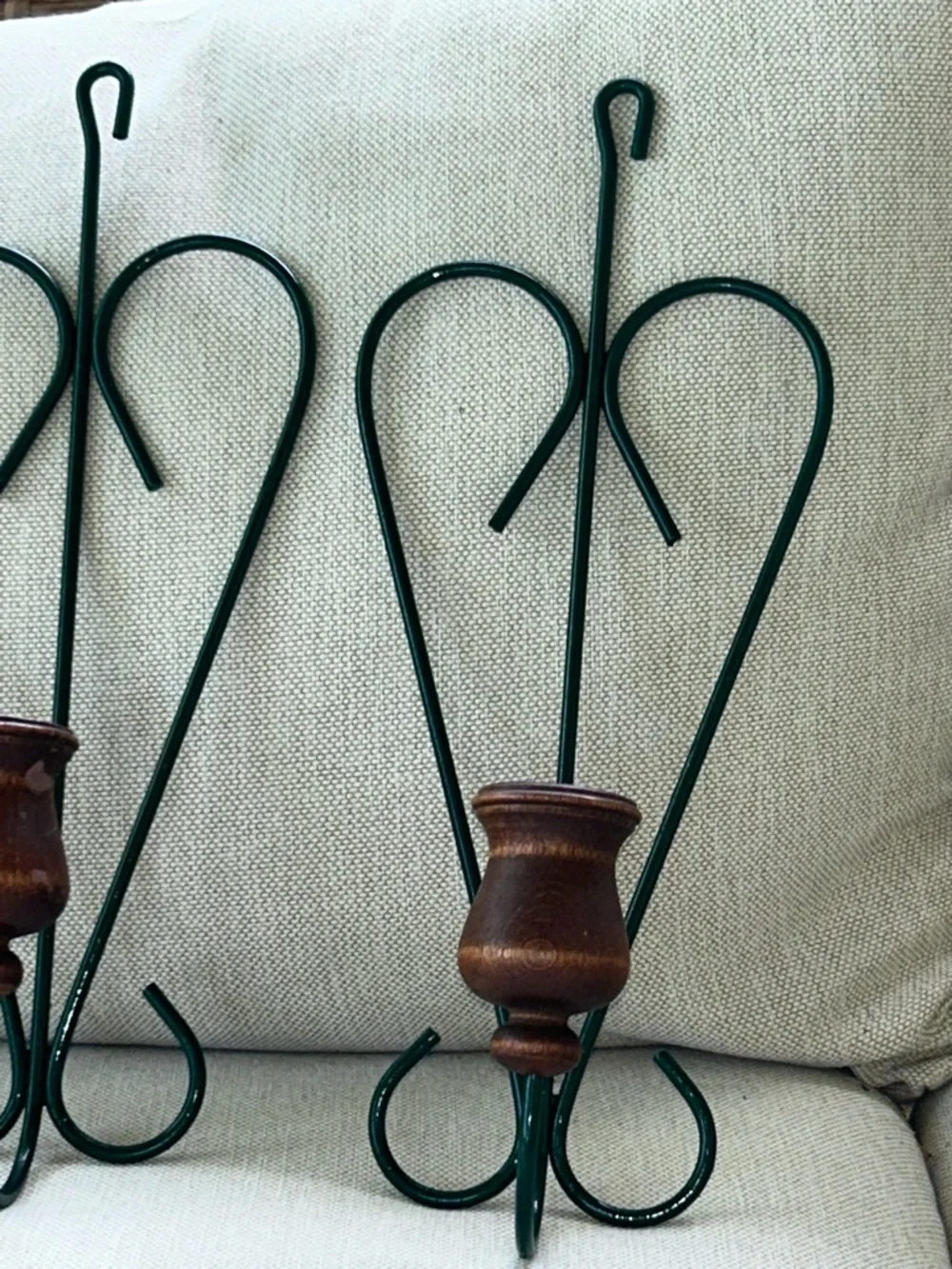 Vintage Style Green Metal & Wood Wall Candle Holders - Set of 2